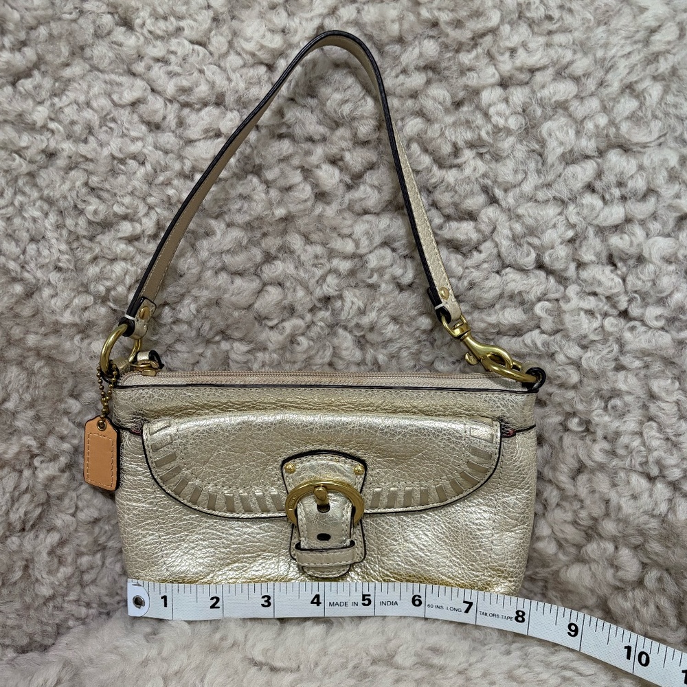 Coach Poppy Metallic Leather Whipstitch Buckle Wristlet Clutch